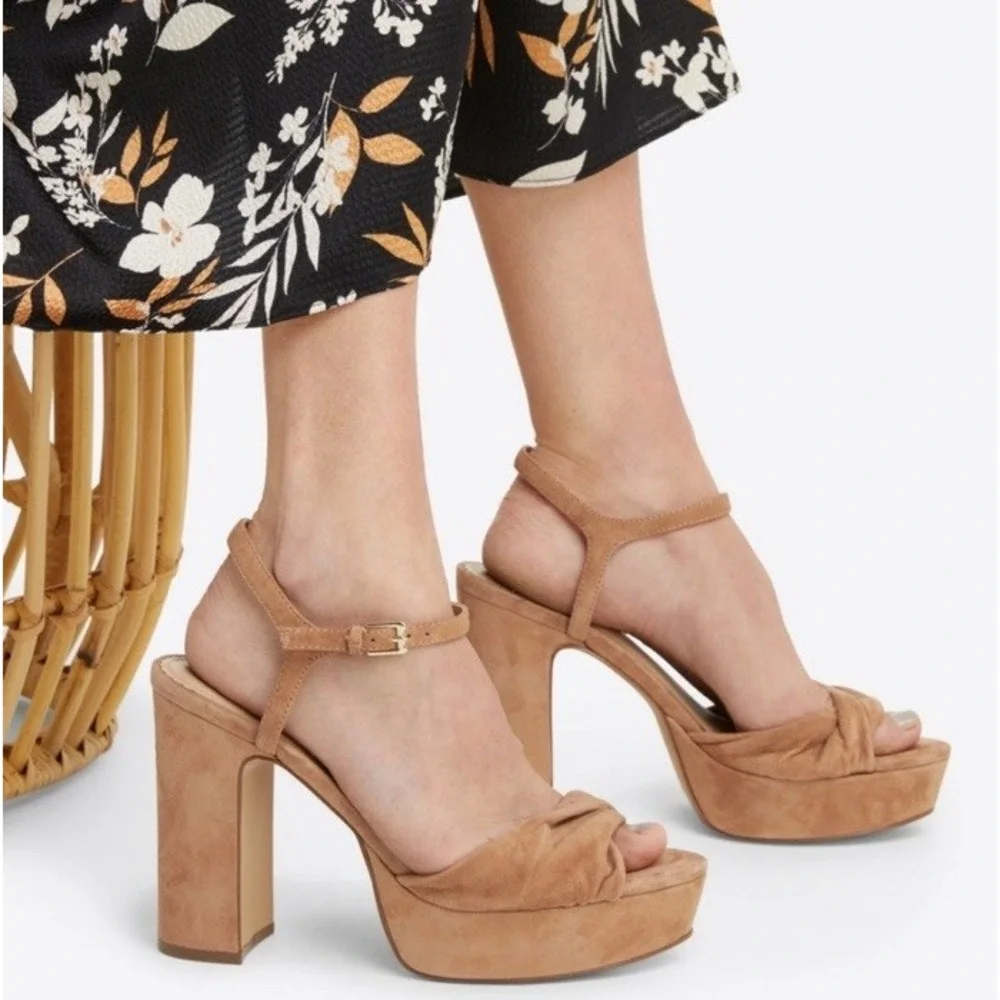 Draper James Paloma‎ Platform Heel Tan Sandal Suede Size 8.5 Heels 90s Y2K